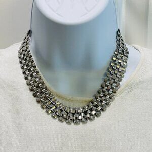 EUC Vintage Mid-Century Modernist Silver Brickwork Collar Necklace, 14-16"